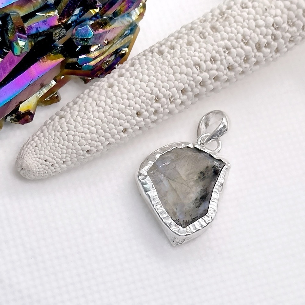 SUPER Flashy Raw Rainbow Moonstone & Natural Black Tourmaline Crystal Necklace - Picture 3 of 5